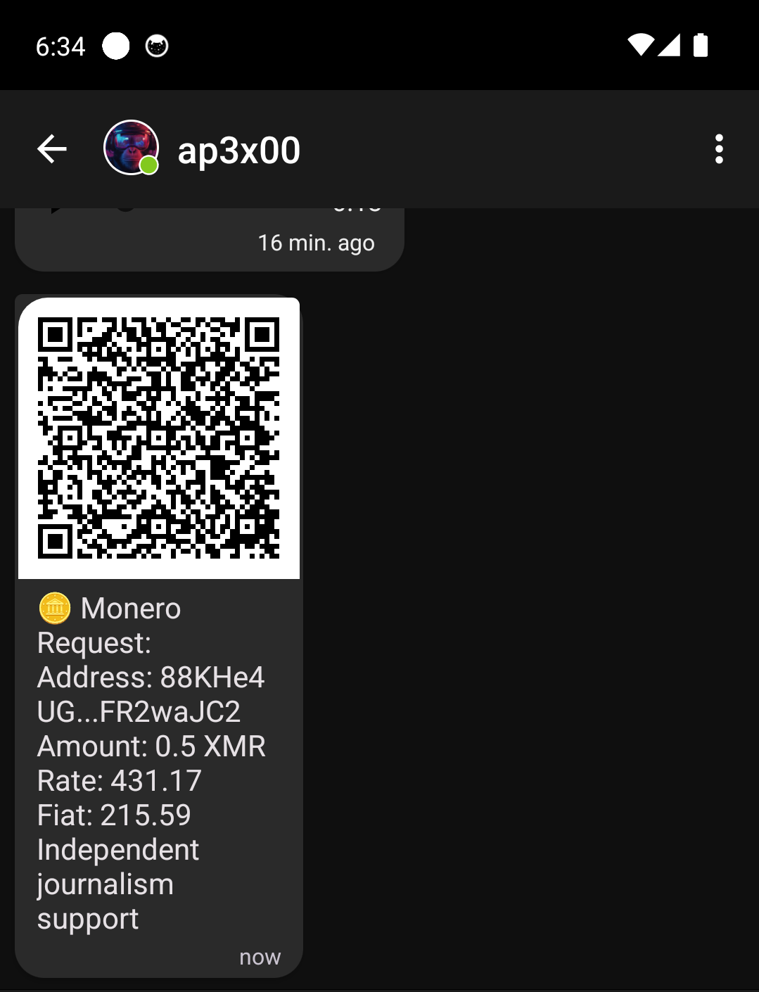 Anonomi Monero payment request